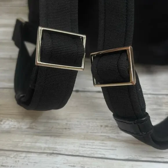 Kate Spade Carley Nylon Flap Backpack Black Drawstring Preppy Casual Athleisure - Picture 4 of 16